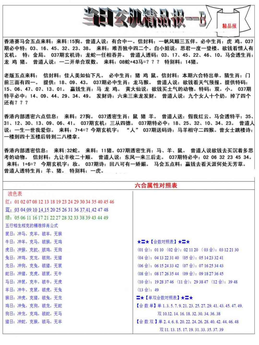 037期当日玄机精品报B[图]